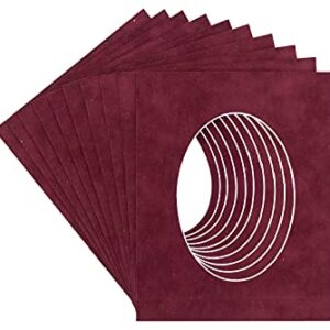 12x18 Mat Bevel Cut for 11x13.5 Photos - Precut Dark Red Suede Oval Shaped Photo Mat Board Opening - Acid Free Matte to Protect Your Pictures - Bevel Cut for Family Photos, Pack of 25 Matboards Show