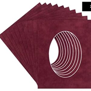 12x18 Mat Bevel Cut for 11x13.5 Photos - Precut Dark Red Suede Oval Shaped Photo Mat Board Opening - Acid Free Matte to Protect Your Pictures - Bevel Cut for Family Photos, Pack of 25 Matboards Show