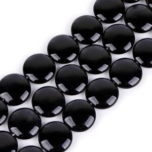 joe foreman 18mm natural black agate coin button chakras stone semi precious gemstone beads for jewelry making strand 15 inch