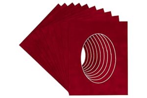 12x16 mat bevel cut for 8x10 photos - precut bright red suede oval shaped photo mat board opening - acid free matte to protect your pictures - bevel cut for family photos, pack of 25 matboards show