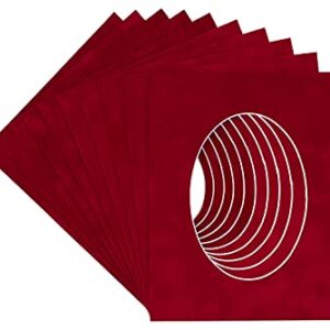 12x16 Mat Bevel Cut for 8x10 Photos - Precut Bright Red Suede Oval Shaped Photo Mat Board Opening - Acid Free Matte to Protect Your Pictures - Bevel Cut for Family Photos, Pack of 25 Matboards Show