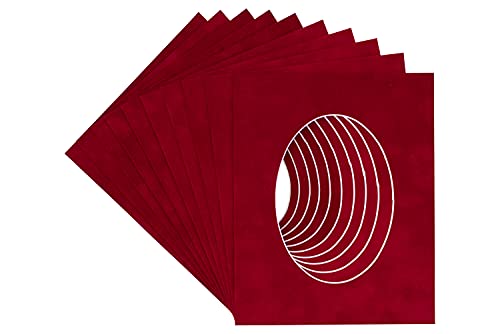 12x16 Mat Bevel Cut for 8x10 Photos - Precut Bright Red Suede Oval Shaped Photo Mat Board Opening - Acid Free Matte to Protect Your Pictures - Bevel Cut for Family Photos, Pack of 25 Matboards Show