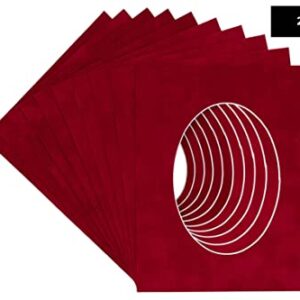 12x16 Mat Bevel Cut for 8x10 Photos - Precut Bright Red Suede Oval Shaped Photo Mat Board Opening - Acid Free Matte to Protect Your Pictures - Bevel Cut for Family Photos, Pack of 25 Matboards Show