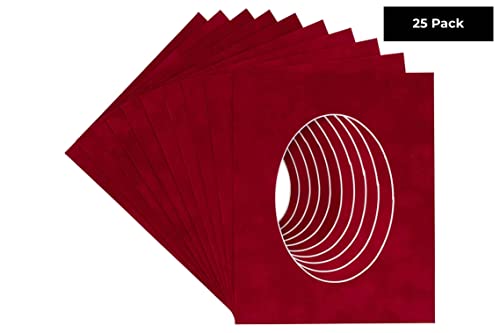 12x16 Mat Bevel Cut for 8x10 Photos - Precut Bright Red Suede Oval Shaped Photo Mat Board Opening - Acid Free Matte to Protect Your Pictures - Bevel Cut for Family Photos, Pack of 25 Matboards Show