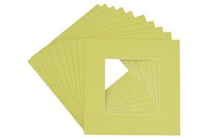 14x14 mat bevel cut for 10x10 photos - precut pistachio green square shaped photo mat board opening - acid free matte to protect your pictures - bevel cut for family photos, pack of 25 matboards show