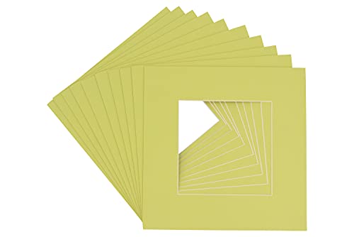 14x14 Mat Bevel Cut for 10x10 Photos - Precut Pistachio Green Square Shaped Photo Mat Board Opening - Acid Free Matte to Protect Your Pictures - Bevel Cut for Family Photos, Pack of 25 Matboards Show