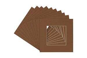 13x13 mat bevel cut for 9x9 photos - precut aged oak brown square shaped photo mat board opening - acid free matte to protect your pictures - bevel cut for family photos, pack of 25 matboards show