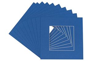 26x26 mat bevel cut for 21x21 photos - precut royal blue square shaped photo mat board opening - acid free matte to protect your pictures - bevel cut for family photos, pack of 10 matboards show kits
