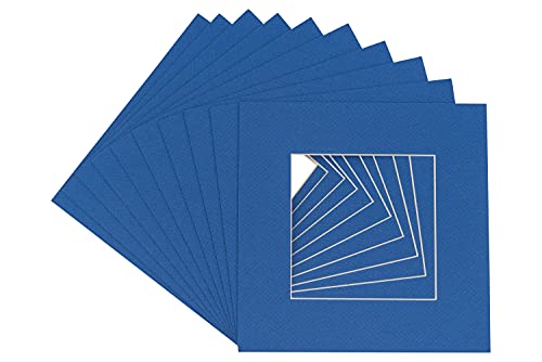 26x26 Mat Bevel Cut for 21x21 Photos - Precut Royal Blue Square Shaped Photo Mat Board Opening - Acid Free Matte to Protect Your Pictures - Bevel Cut for Family Photos, Pack of 10 Matboards Show Kits