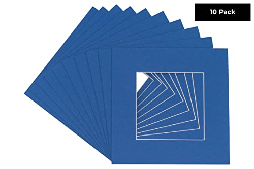 26x26 Mat Bevel Cut for 21x21 Photos - Precut Royal Blue Square Shaped Photo Mat Board Opening - Acid Free Matte to Protect Your Pictures - Bevel Cut for Family Photos, Pack of 10 Matboards Show Kits