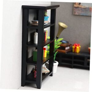 Veemoon Simulation Frame Wood Mini Wardrobe Book Cabinet Mini Bookcase Wooden Wardrobe Home Goods Home Decor Book Shelf Model Mini House Furniture Wooden Bookcase Decor Flower Stand Black