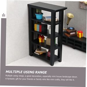 Veemoon Simulation Frame Wood Mini Wardrobe Book Cabinet Mini Bookcase Wooden Wardrobe Home Goods Home Decor Book Shelf Model Mini House Furniture Wooden Bookcase Decor Flower Stand Black