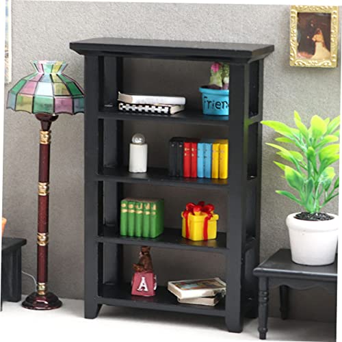 Veemoon Simulation Frame Wood Mini Wardrobe Book Cabinet Mini Bookcase Wooden Wardrobe Home Goods Home Decor Book Shelf Model Mini House Furniture Wooden Bookcase Decor Flower Stand Black