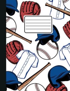 composition notebook wide ruled white baseball themed aesthetic design for kids and boys. cute sports book for party favors, school writing journals ... 110 pages (55 sheets) 9-3/4 x 7-1/2 inches