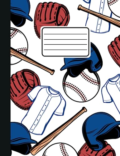 Composition Notebook Wide Ruled White Baseball Themed Aesthetic Design For Kids And Boys. Cute Sports Book For Party Favors, School Writing Journals ... 110 pages (55 sheets) 9-3/4 x 7-1/2 inches