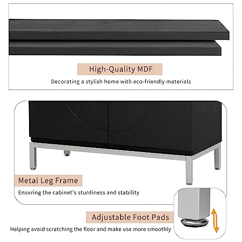 Hlcodca Simple Accent Storage Cabinet with 2 Doors and Adjustable Shelves, Solid Wood Buffet Sideboard Sofa Table with Metal Leg Frame for Living Room Entryway Dining Room (Black@a)