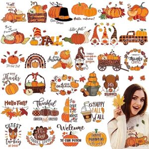 30 sheets fall iron on transfers for t shirts thanksgiving pumpkin iron on decals autumn heat transfers vinyl stickers gnome maple leaf htv patches appliques for clothes pillow diy crafts decorations