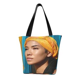 zimizu singer jhenes a-ikos reusable grocery shopping bags, tote bag storage casual handbag for shopping beach travel work