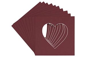 15x15 mat bevel cut for 11x11 photos - precut maroon heart shaped photo mat board opening - acid free matte to protect your pictures - bevel cut for family photos, pack of 25 matboards show kits with