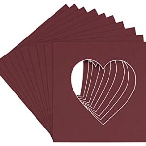 15x15 Mat Bevel Cut for 11x11 Photos - Precut Maroon Heart Shaped Photo Mat Board Opening - Acid Free Matte to Protect Your Pictures - Bevel Cut for Family Photos, Pack of 25 Matboards Show Kits With