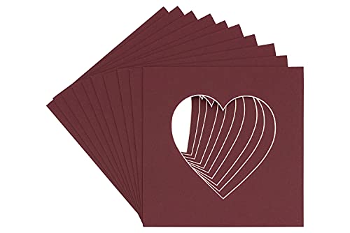 15x15 Mat Bevel Cut for 11x11 Photos - Precut Maroon Heart Shaped Photo Mat Board Opening - Acid Free Matte to Protect Your Pictures - Bevel Cut for Family Photos, Pack of 25 Matboards Show Kits With