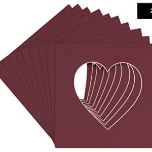 15x15 Mat Bevel Cut for 11x11 Photos - Precut Maroon Heart Shaped Photo Mat Board Opening - Acid Free Matte to Protect Your Pictures - Bevel Cut for Family Photos, Pack of 25 Matboards Show Kits With