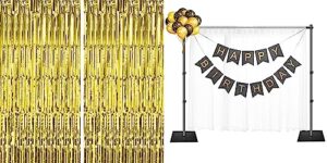emart 6.5x10ft adjustable photo backdrop pipe and drape stand kit with 2 pack 3.2 ft x 9.8 ft gold tinsel backdrop for wedding birthday christmas party
