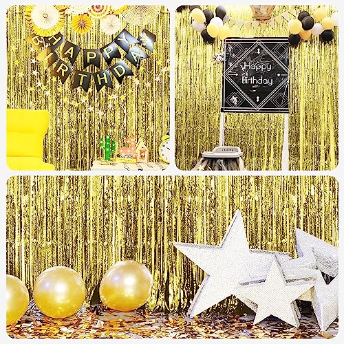 EMART 6.5x10ft Adjustable Photo Backdrop Pipe and Drape Stand Kit with 2 Pack 3.2 ft x 9.8 ft Gold Tinsel Backdrop for Wedding Birthday Christmas Party