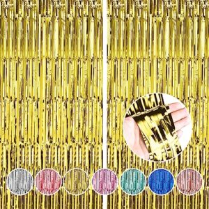 EMART 6.5x10ft Adjustable Photo Backdrop Pipe and Drape Stand Kit with 2 Pack 3.2 ft x 9.8 ft Gold Tinsel Backdrop for Wedding Birthday Christmas Party