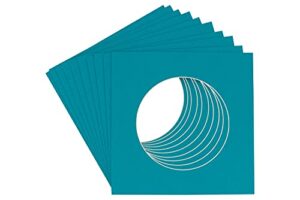13x13 mat bevel cut for 9x9 photos - precut teal blue circle shaped photo mat board opening - acid free matte to protect your pictures - bevel cut for family photos, pack of 25 matboards show kits