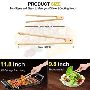 iHaumxs 4 Pcs Bamboo Tongs Set: Wooden Tongs for Cooking, 11.8in Kitchen Long Tongs & 9.8in Toaster Tongs, Bamboo Tongs for Kitchen Salad, Bacon, Pickles,Pasta,Grilling,Toast, Bread, Fruits.NO BPA