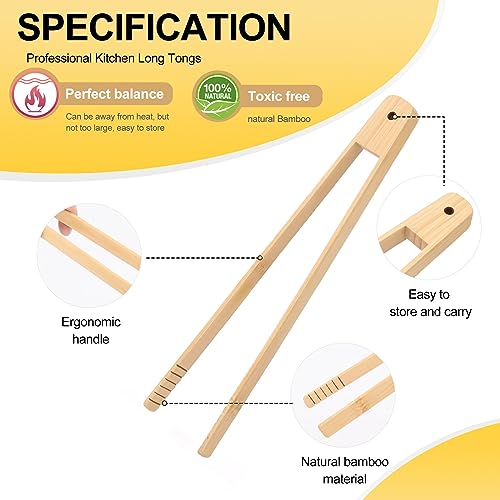 iHaumxs 4 Pcs Bamboo Tongs Set: Wooden Tongs for Cooking, 11.8in Kitchen Long Tongs & 9.8in Toaster Tongs, Bamboo Tongs for Kitchen Salad, Bacon, Pickles,Pasta,Grilling,Toast, Bread, Fruits.NO BPA