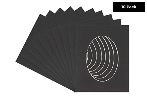 12x16 Mat Bevel Cut for 10x13 Photos - Precut Black Oval Shaped Photo Mat Board Opening - Acid Free Matte to Protect Your Pictures - Bevel Cut for Family Photos, Pack of 10 Matboards Show Kits With