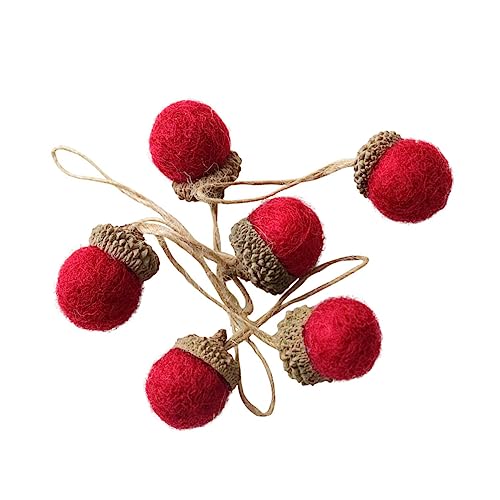 DECHOUS 6 Pcs Felt Pine Cones Wooden Decor Rustic Dining Table Christmas Garland Christmas Acorn Ornaments Christmas Hanging Pendant Christmas Felt Acorn DIY Pendant Christmas Pendants Red