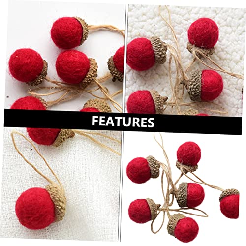 DECHOUS 6 Pcs Felt Pine Cones Wooden Decor Rustic Dining Table Christmas Garland Christmas Acorn Ornaments Christmas Hanging Pendant Christmas Felt Acorn DIY Pendant Christmas Pendants Red