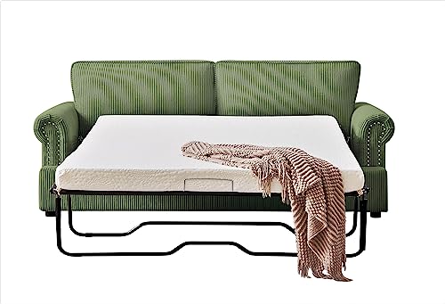 Container Furniture Direct Reversible Sleeper Sofa with Memory Foam Mattress, Comfortable and Durable Full Size Bed Couch for Living Rooms, Upholstered with Corduroy Fabric, 70" Wide, Dark Green