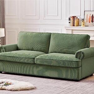 Container Furniture Direct Reversible Sleeper Sofa with Memory Foam Mattress, Comfortable and Durable Full Size Bed Couch for Living Rooms, Upholstered with Corduroy Fabric, 70" Wide, Dark Green