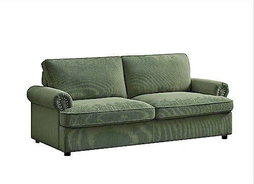 Container Furniture Direct Reversible Sleeper Sofa with Memory Foam Mattress, Comfortable and Durable Full Size Bed Couch for Living Rooms, Upholstered with Corduroy Fabric, 70" Wide, Dark Green