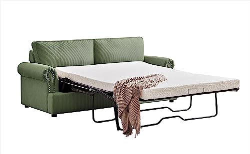 Container Furniture Direct Reversible Sleeper Sofa with Memory Foam Mattress, Comfortable and Durable Full Size Bed Couch for Living Rooms, Upholstered with Corduroy Fabric, 70" Wide, Dark Green