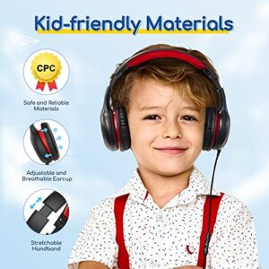 EarFun Kids Headphones Wired with Microphone, 85/94dB Volume Limit Headphones for Kids, Portable Wired Headphones with Shareport, Black Red & Pink