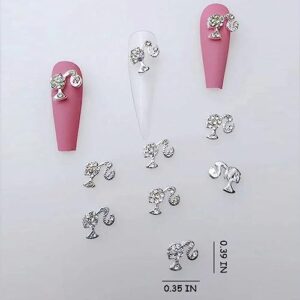 20 Pcs Kawaii Head Nail Charms - Silver Head Nail Charms for Acrylic Nails 3D White Nail Art Rhinestones Jewelry Nail Gems for Nails Metal Nail Decorations for Women Girls Nail Accessories Supplies