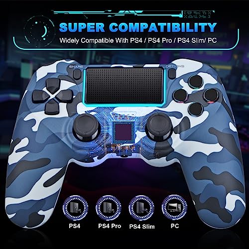 ZOKIKY Wireless Controller for PS4,Remote for Playstation 4/Pro/Slim/,with Double Shock/Audio/Six-axis Motion Sensor（Camouflage Blue）