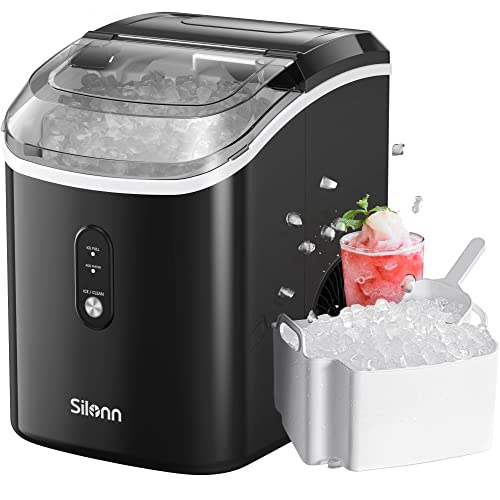 Nugget Countertop Ice Maker, Silonn Chewable Pellet Ice Machine with Self-Cleaning Function, 33lbs/24H, Portable Ice Makers for Home, Kitchen, Office, Black