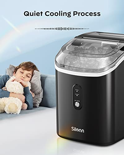 Nugget Countertop Ice Maker, Silonn Chewable Pellet Ice Machine with Self-Cleaning Function, 33lbs/24H, Portable Ice Makers for Home, Kitchen, Office, Black