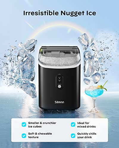 Nugget Countertop Ice Maker, Silonn Chewable Pellet Ice Machine with Self-Cleaning Function, 33lbs/24H, Portable Ice Makers for Home, Kitchen, Office, Black