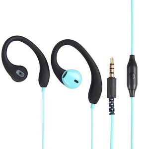 mucro r12 sports stereo wired earphones ear hook earbuds with microphone half in ear type over-ear buds headphones with a 3.5mm plug 1.2m cable for running cycling and more (blue)