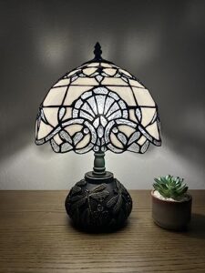 enjoy tiffany style table lamp white baroque style lavender stained glass included led bulb vintage for living room dining room bedroom bedside office hotel h14*w10 in