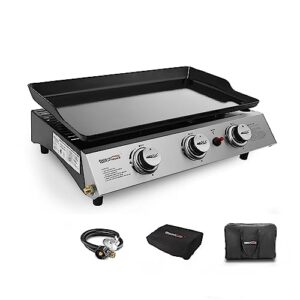 royal gourmet pd1300c 3-burner portable propane griddle, regulator, cover and carry bag included, tabletop gas grill, outdoor camping cooking, tailgating, black