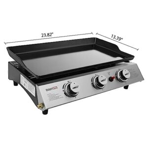 Royal Gourmet PD1300C 3-Burner Portable Propane Griddle, Regulator, Cover and Carry Bag Included, Tabletop Gas Grill, Outdoor Camping Cooking, Tailgating, Black