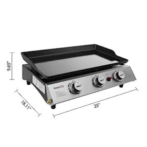 Royal Gourmet PD1300C 3-Burner Portable Propane Griddle, Regulator, Cover and Carry Bag Included, Tabletop Gas Grill, Outdoor Camping Cooking, Tailgating, Black